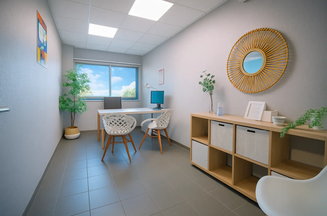 Bureau privatif lumineux à Montpellier Garosud avec mobilier, fenêtre et espace de travail professionnel